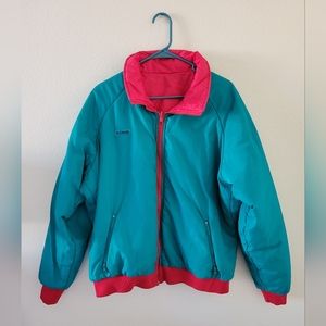 Vintage XL Mens Jacket Reversible Radial Sleeve Puffer Coat Red Teal